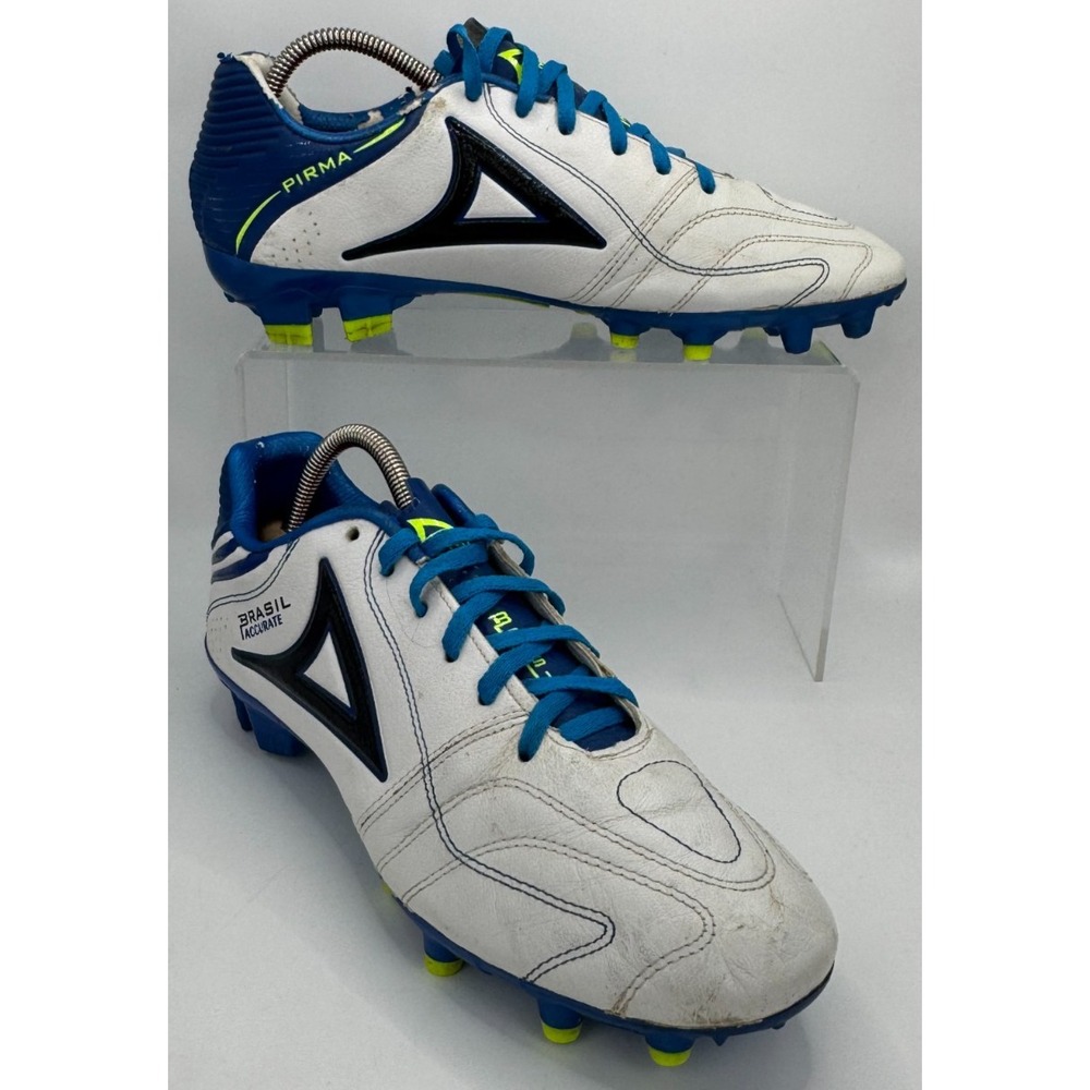 Pirma Brasil Accurate Firm Ground Soccer Cleats White Blue Size 7.5 P-26